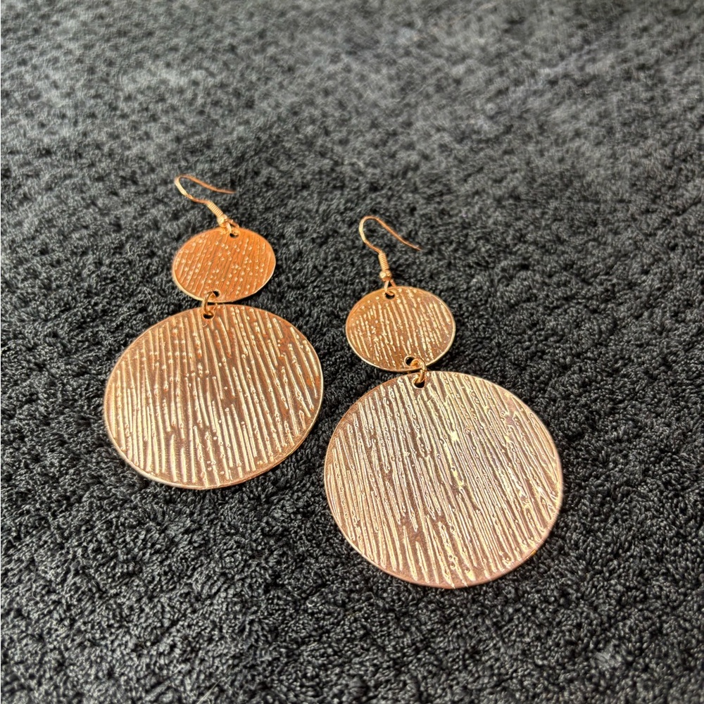 Textured Double Disk Drop Earrings - Copper